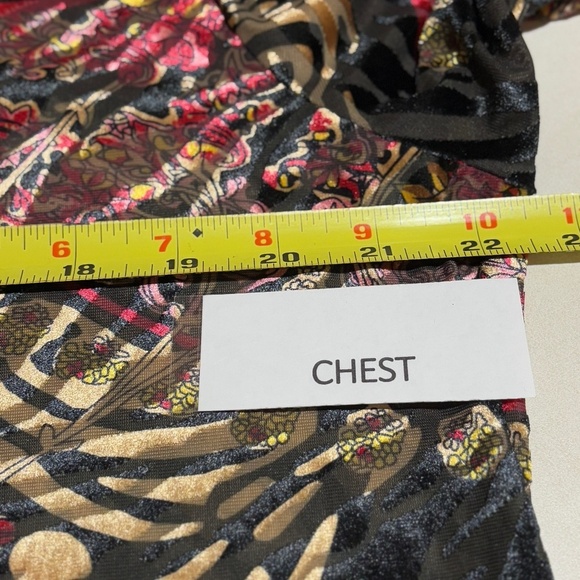 Women's Long Sleeve Velvet Burnout Tunic Top Button Up Sz L Boho Gypsy Caleoas - Picture 9 of 12